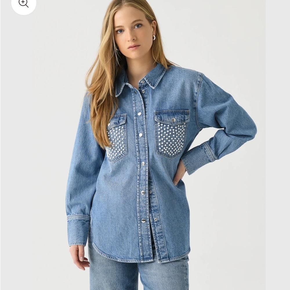 Frame WOMEN'S ATELIER OVERSIZED DENIM SHIRT JACKET w Pearls